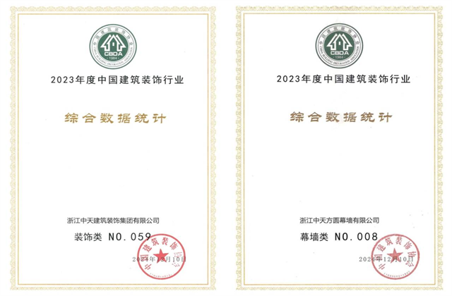 918博天堂装饰集团位列2023年度中国建筑装饰企业百强59位、幕墙百强第8位